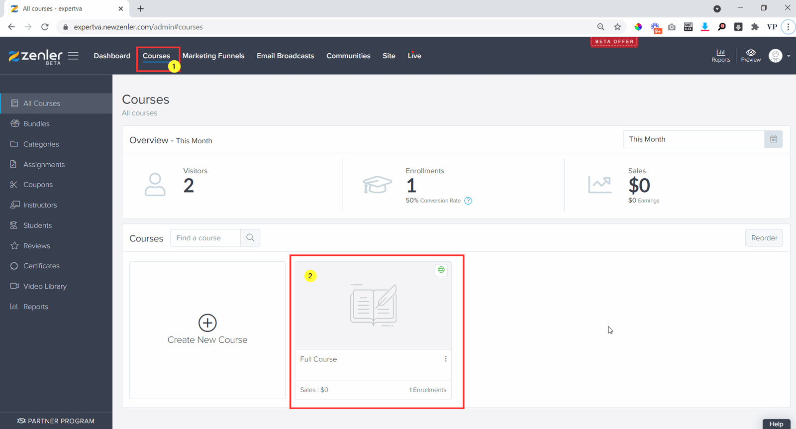 Go to your dash board, courses and select the course
