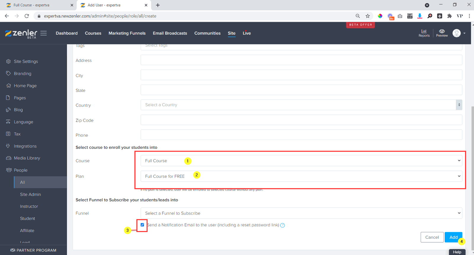 Scroll down and select the course namefor which you need to add the sudent