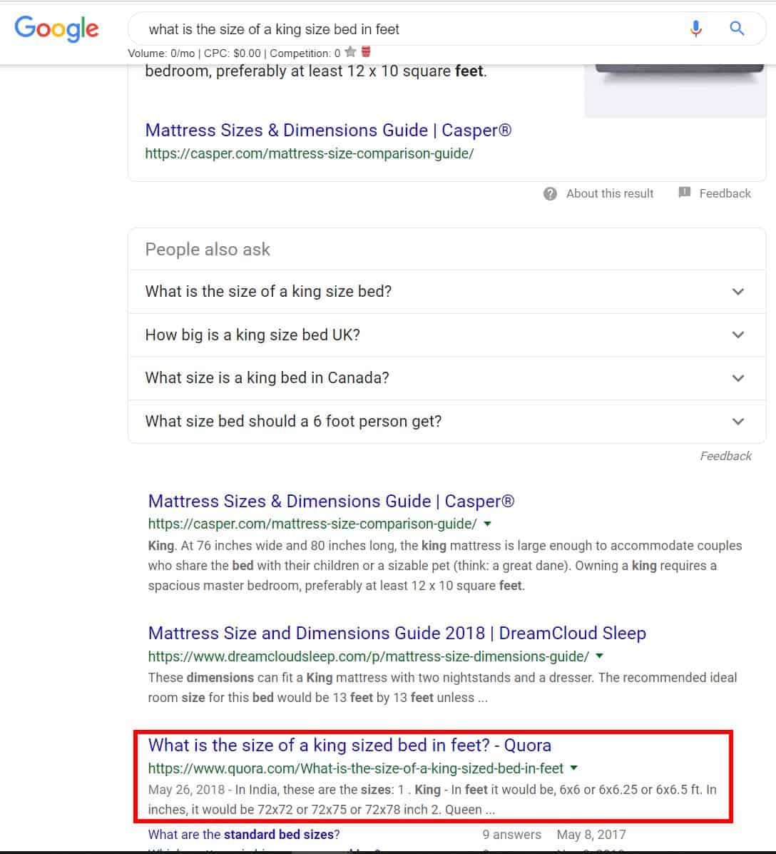 Google search result quora