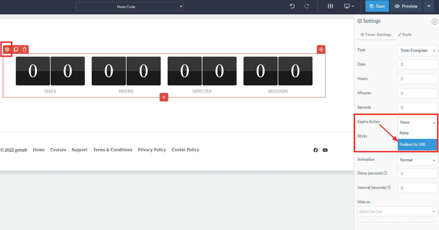 Countdown timer expiry action
